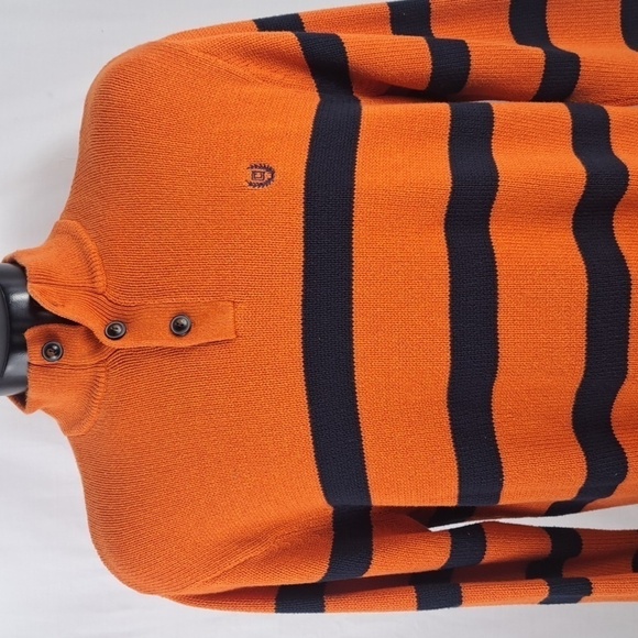 Chaps Ralph Lauren 1/4 button orange & blue stripped 2XL casual preppy sweater - Picture 1 of 5